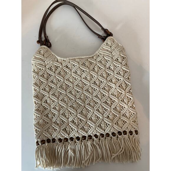 macrame crochet beaded boho shoulder bag purse 60s 70s - Picture 2 of 9